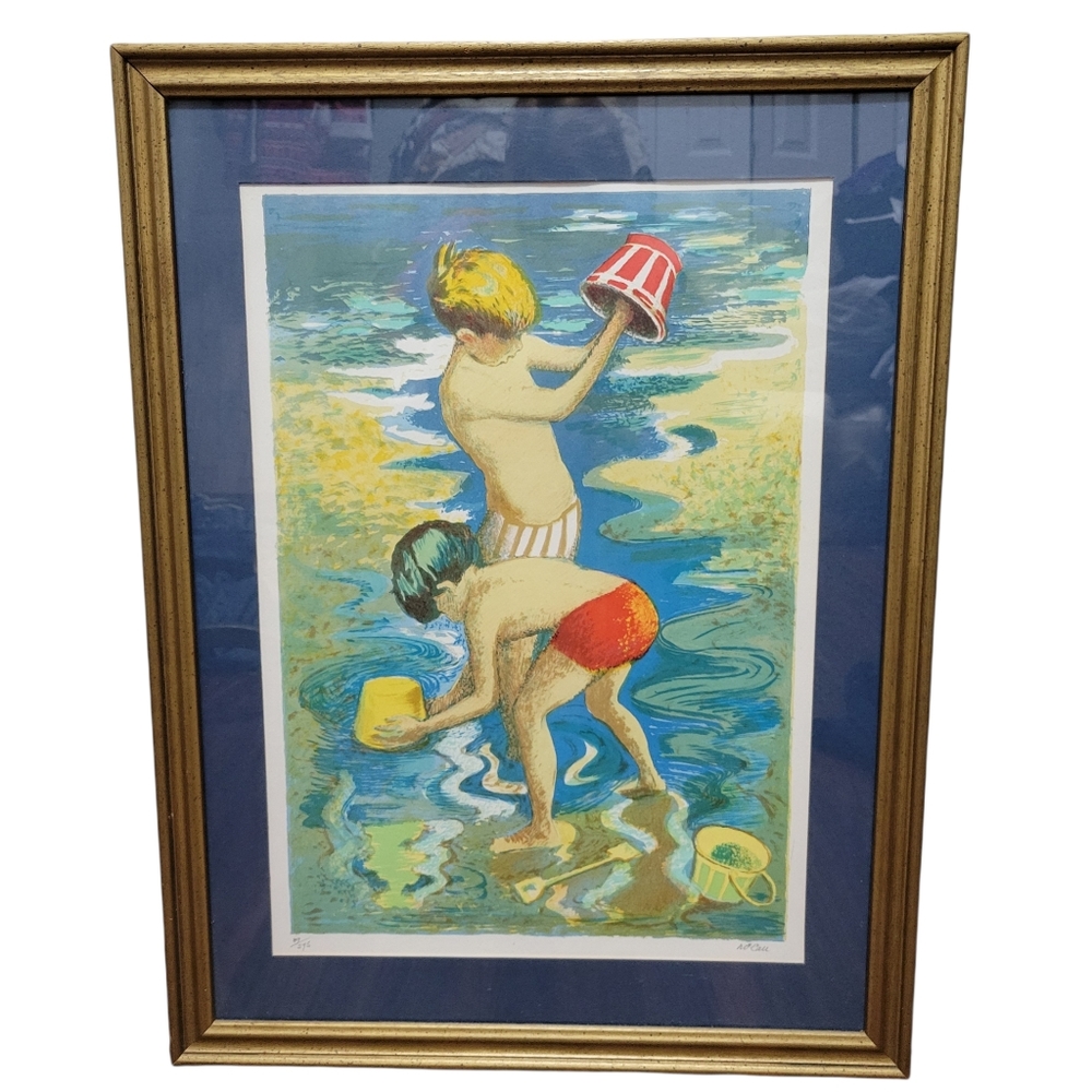 Charles James Mccall 89/275 The Bathers colored lithograph 23"x17"